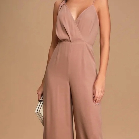 Lulus Mauve Tie Strap Wide Leg Jumpsuit Size Small - Picture 2 of 12